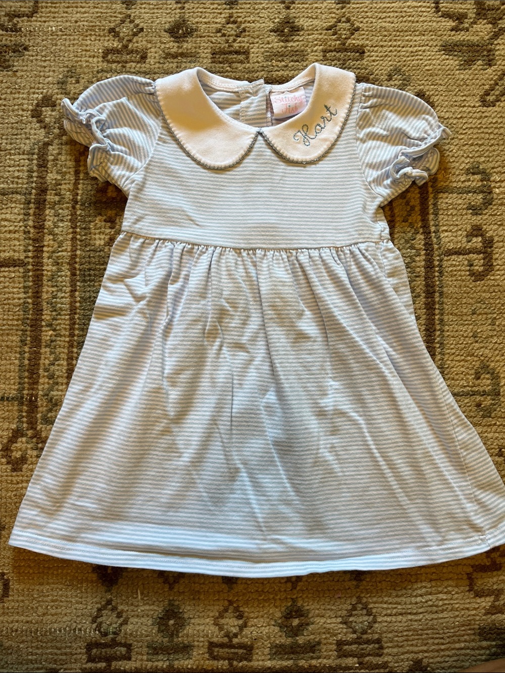 Stitchy Fish Peter Pan Collar Play Dress with “Hart” Embroidery - size 3T